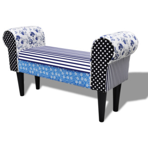 Patchworkowa ławka, wiejski styl niebiesko-biała