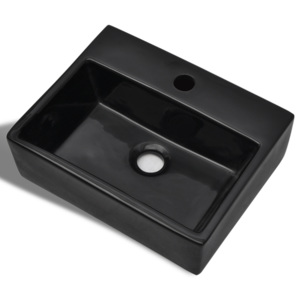 Ceramiczna umywalka z otworem na kran, prostokątna, czarna