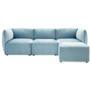 Jasnoniebieska 3-osobowa sofa modułowa z podnóżkiem Vivonita Velvet Cube