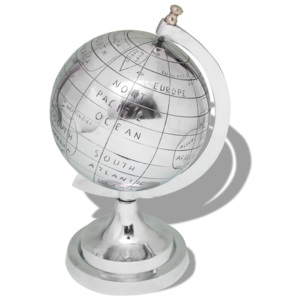 Globus z podstawką, aluminium, srebrny, 35 cm