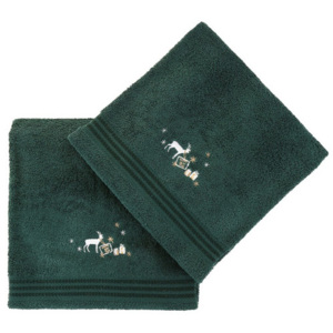 Zestaw 2 zielonych świątecznych ręczników Gifts, 70x140 cm