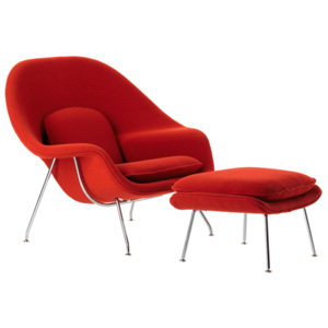 Czerwony Fotel Wełna Naturalna Inspirowany Projektem Womb Chair