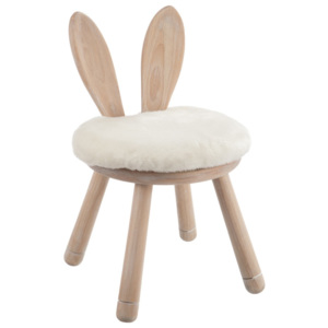 Drewniany stołek z białą poduszką do siedzenia J-Line Rabbit