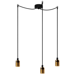 Lampa wisząca z 3 czarnymi kablami i oprawą żarówki w kolorze złota Bulb Attack Uno Basic