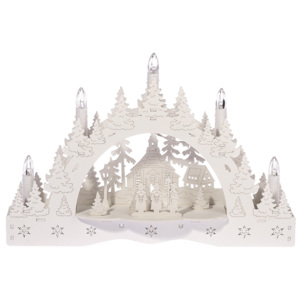 Świecznik świąteczny LED Zimowa kraina, kolędnicy przed kościołem, 35 x 23 x 7,5 cm