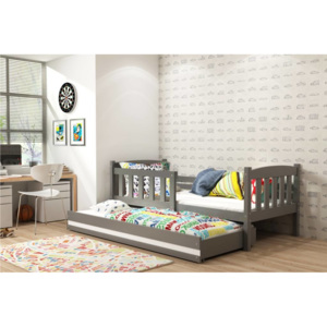 Łóżko dla dzieci dwuosobowe wysuwane z materacem – KubuŚ – Grafitowe