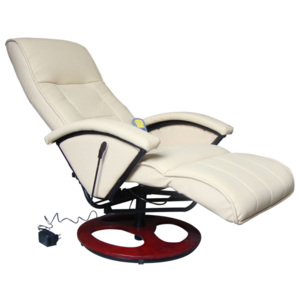 Masujący fotel elektryczny ze skóry syntetycznej, kremowy