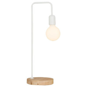 Biała lampa stołowa z drewnianymi elementami Valetta