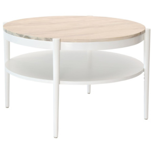 Biały stolik z drewnianym blatem RGE Olive, ⌀ 82 cm