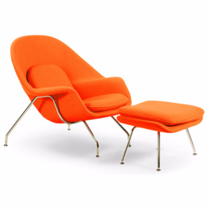Pomarańczowy Fotel Wełna Naturalna Inspirowany Projektem Womb Chair