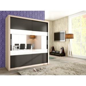 MEBLINE Szafa przesuwna ALDO 180 z lustrem san remo/grafit mat + białe szkło