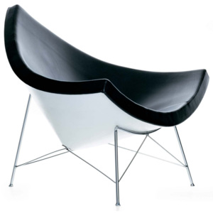 Czarny Fotel Kokos Skóra Naturalna Inspirowany Projektem Coconut Chair