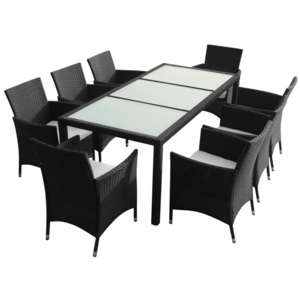 40895 vidaXL Zestaw mebli ogrodowych z polirattanu, stół i 8 krzeseł, czarny