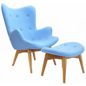 Fotel z podnóżkiem - inspirowany proj. Grant Fatherston - błękitny