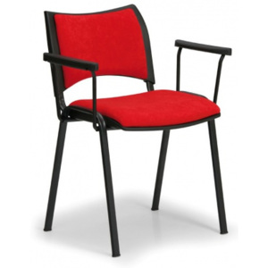 Krzesła konferencyjne SMART - czarne nogi, z podłokietnikami, czerwony