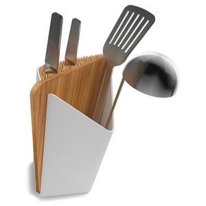 Pojemnik / stojak na przybory kuchenne i noże + bambusowa deska FORMINIMAL - 2 kolory do wyboru