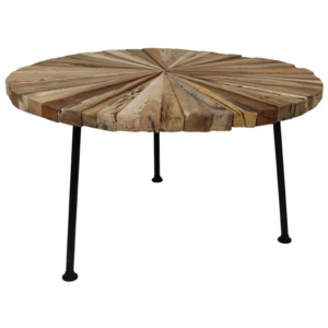 Stolik z drewna tekowego z czarnymi nogami HSM Collection Sun Round, ⌀ 80 cm
