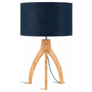 Lampa stołowa z niebieskim kloszem i konstrukcją z bambusa Good&Mojo Annapurna