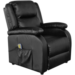 Fotel masujący z eko-skóry, elektryczny, regulowany, czarny