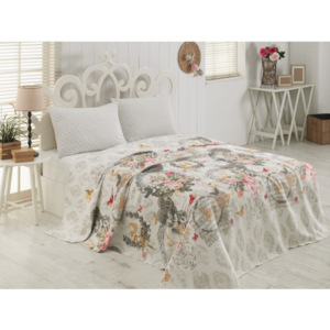 Lekka narzuta bawełniana we wzory na łóżko dwuosobowe Angel Beige, 200x230 cm