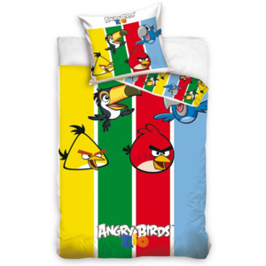 Tip Trade Dziecięca pościel bawełniana Angry Birds Stripes, 140 x 200 cm, 70 x 80 cm
