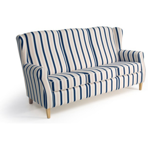 Niebiesko-biała sofa trzyoso-bowa w paski Max Winzer Lorris