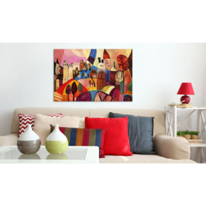 Ręcznie malowany obraz na płótnie Bimago Colourful Village, 90x60 cm