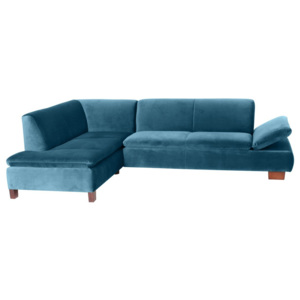 Niebieska sofa narożna lewostronna z regulowanym podłokietnikiem Max Winzer Terrence Williams