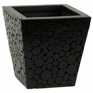 Pojemnik z powierzchnią z drewnianych pieńków, czarny, 23 x 23 x 23 cm