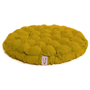 Musztardowa poduszka do siedzenia wypełniona piłeczkami do masażu Linda Vrňáková Bloom, Ø 65 cm
