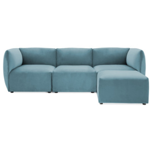 Ciemnoniebieska 3-osobowa sofa modułowa z podnóżkiem Vivonita Velvet Cube