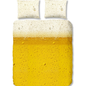 Żółta bawełniana pościel jednoosobowa Good Morning Beer, 140x200 cm