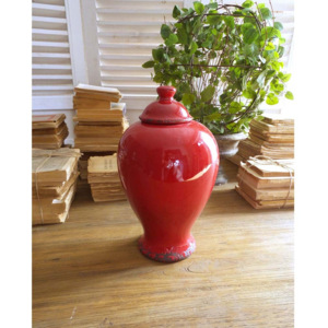 Czerwony pojemnik ceramiczny z wieczkiem Orchidea Milano, 30 cm