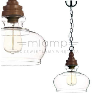 Wisząca LAMPA vintage EDVIN 1540128 Britop szklana OPRAWA zwis na łańcuchu drewno przezroczysty