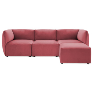 Czerwonoróżowa 3-osobowa sofa modułowa z podnóżkiem Vivonita Velvet Cube