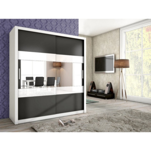 MEBLINE Szafa przesuwna ALDO 180 z lustrem biały/grafit mat + białe szkło