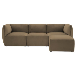 Brązowoszara 3-osobowa sofa modułowa z podnóżkiem Vivonita Velvet Cube