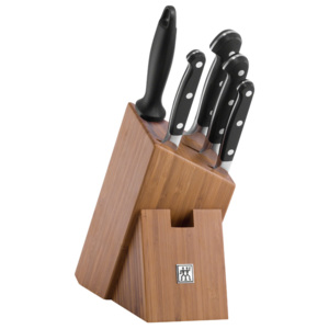 ZWILLING Zestaw noży 6 sztuk ze stojakiem bambusowym i stalką ZWILLING® Pro