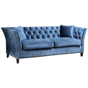 Klasyczna sofa NICOLA z głęboko pikowanym oparciem Niebieski Velvet (225 cm)