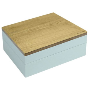 Pudełko na biżuterię podwójne classic wood błękitno-szare w grochy