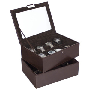 Pudełko na zegarki podwójne Stackers 12 komorowe brązowe