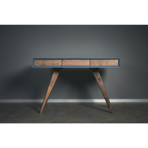 Niebieskie biurko z litego drewna jesionowego Charlie Pommier Triangle, 140x40 cm