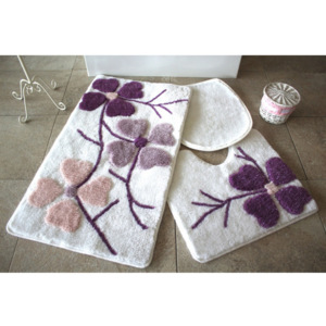 Zestaw 3 fioletowo-białych dywaników łazienkowych Confetti Bathmats Flowers