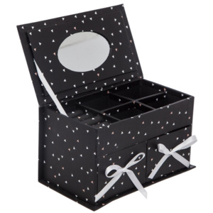 Szkatułka na biżuterię z lusterkiem, Pudełko na drobiazgi, 18 x 10 x 10 cm, kolor czarny