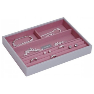 Pudełko na biżuterię 4 komorowe classic Stackers szaro-różowe