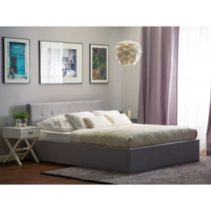 Łóżko jasnoszare tapicerowane podnoszony pojemnik 160 x 200 cm LORIENT