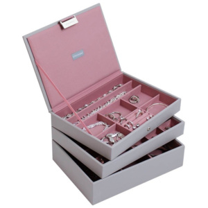 Pudełko na biżuterię potrójne classic Stackers różowo-szare