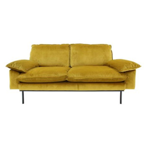 Sofa 2-osobowa aksamitna w kolorze brunatno-żółtym