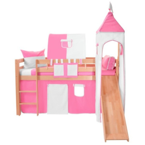 Różowo-biały komplet bawełniany na łóżko piętrowe w kształcie zamku Mobi furniture Luk a Tom