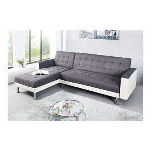 Sofa narożna Confort rozkładana szaro-biała